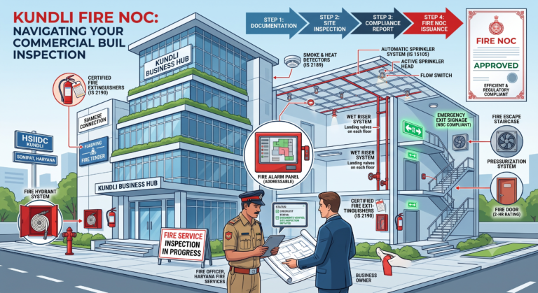Fire NOC approval process in Kundli Fire NOC consultant in Sonipat Fire safety compliance for commercial buildings Industrial Fire NOC services in Kundli Fire NOC documentation support Fire safety audit in Sonipat Commercial Fire NOC approval
